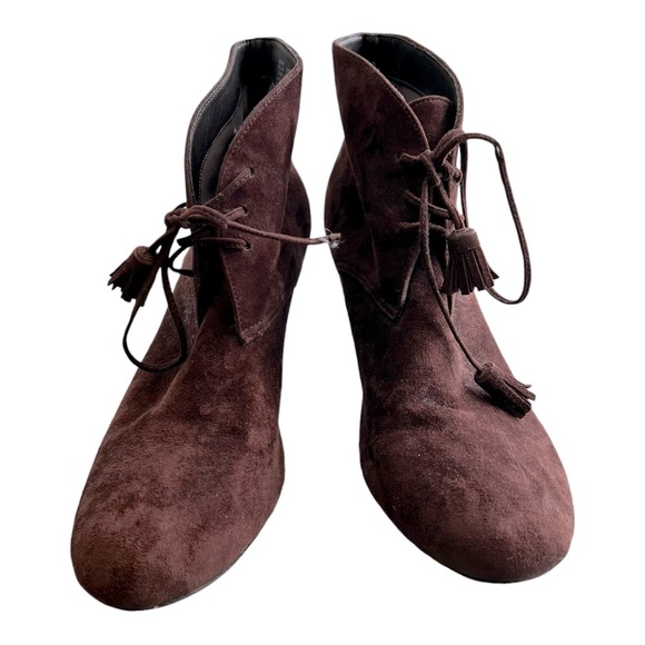 Me Too Boots Womens 11 M Odelia Heels Ankle Booties Brown Leather Tassel Lace Up - Picture 3 of 10